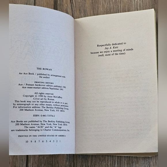 The Rowan Anne McCaffrey‎ Paperback 1991 ACE  SciFi - Picture 6 of 7